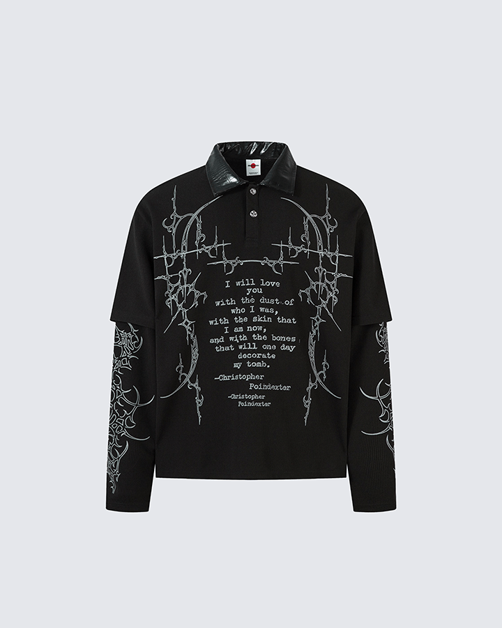 Gothic Double Sleeve Polo with Barbed Quote Print