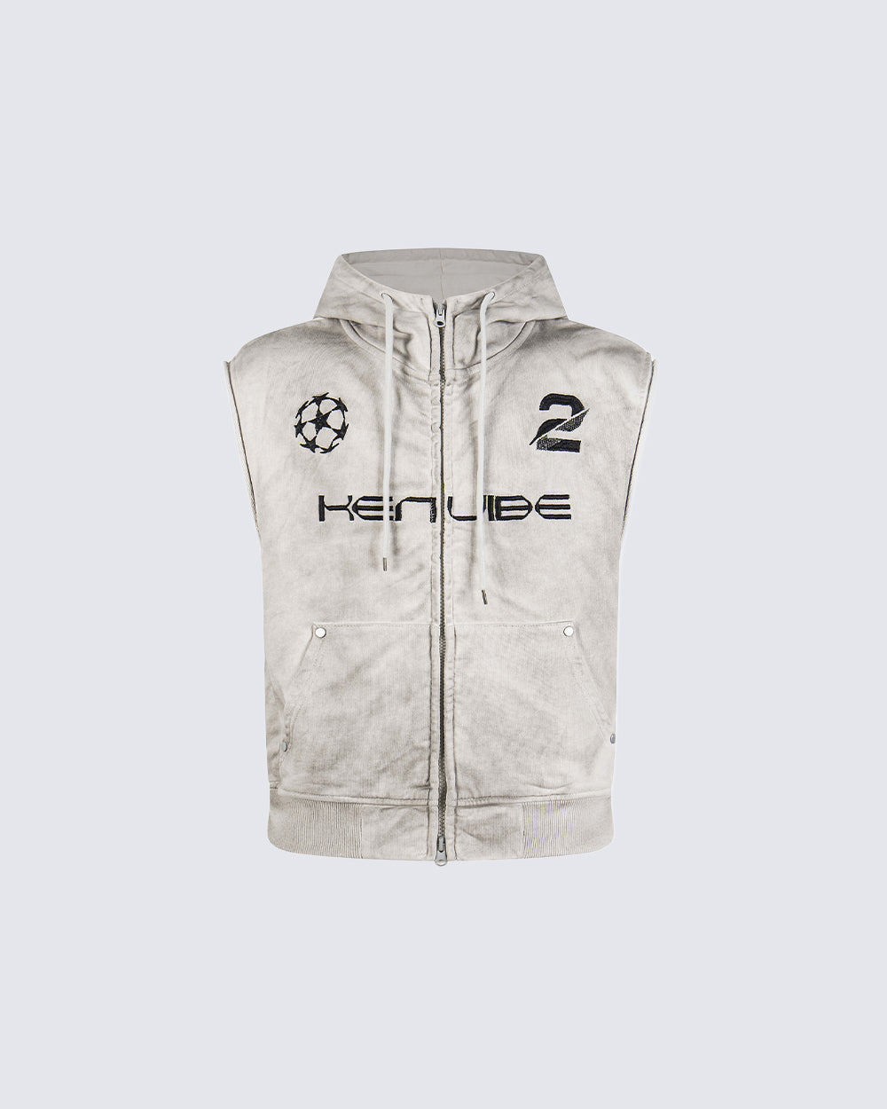 GRYFT Vintage Washed Embroidered Sleeveless Zip Hoodie