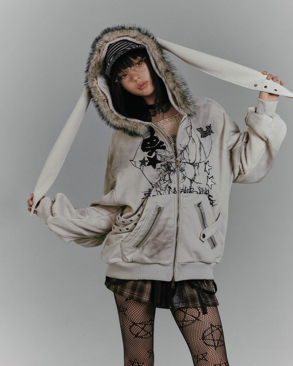 Vintage Bunny Hood Fleece Hoodie