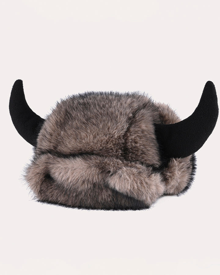 Horn Faux Mink Fur Trapper Hat