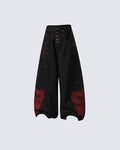Red Dragon Embroidered Denim Pants