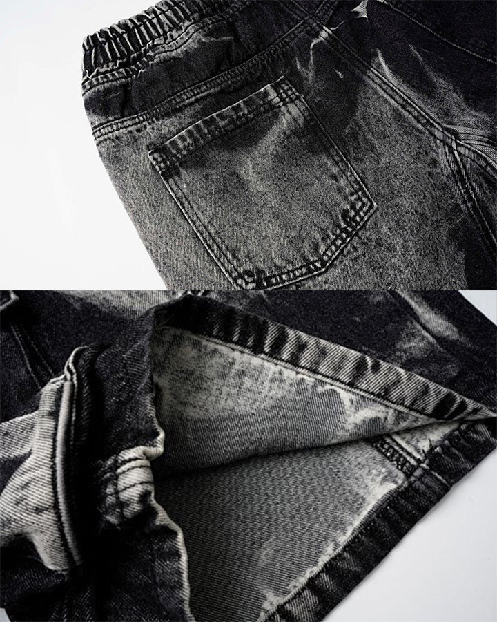 GRYFT Utility Dark-Wash Drawstring Cargo Wide Denim Shorts