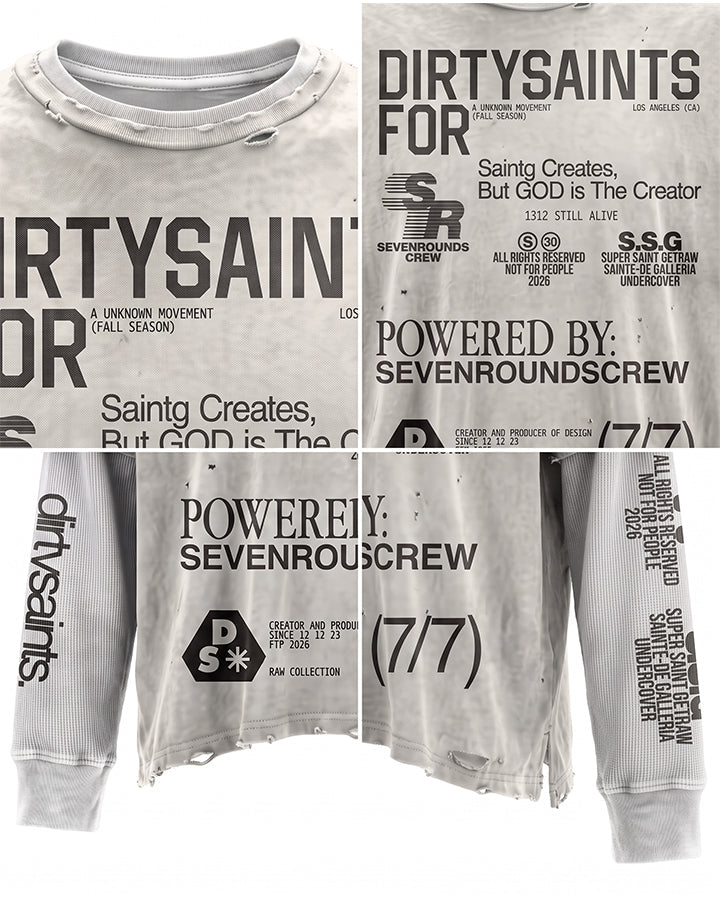 GRYFT Grunge Distressed Typography Layered Long-Sleeve T-Shirt