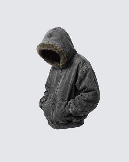 Cropped-Boxy Hoodie in Stone-Washed Cotton