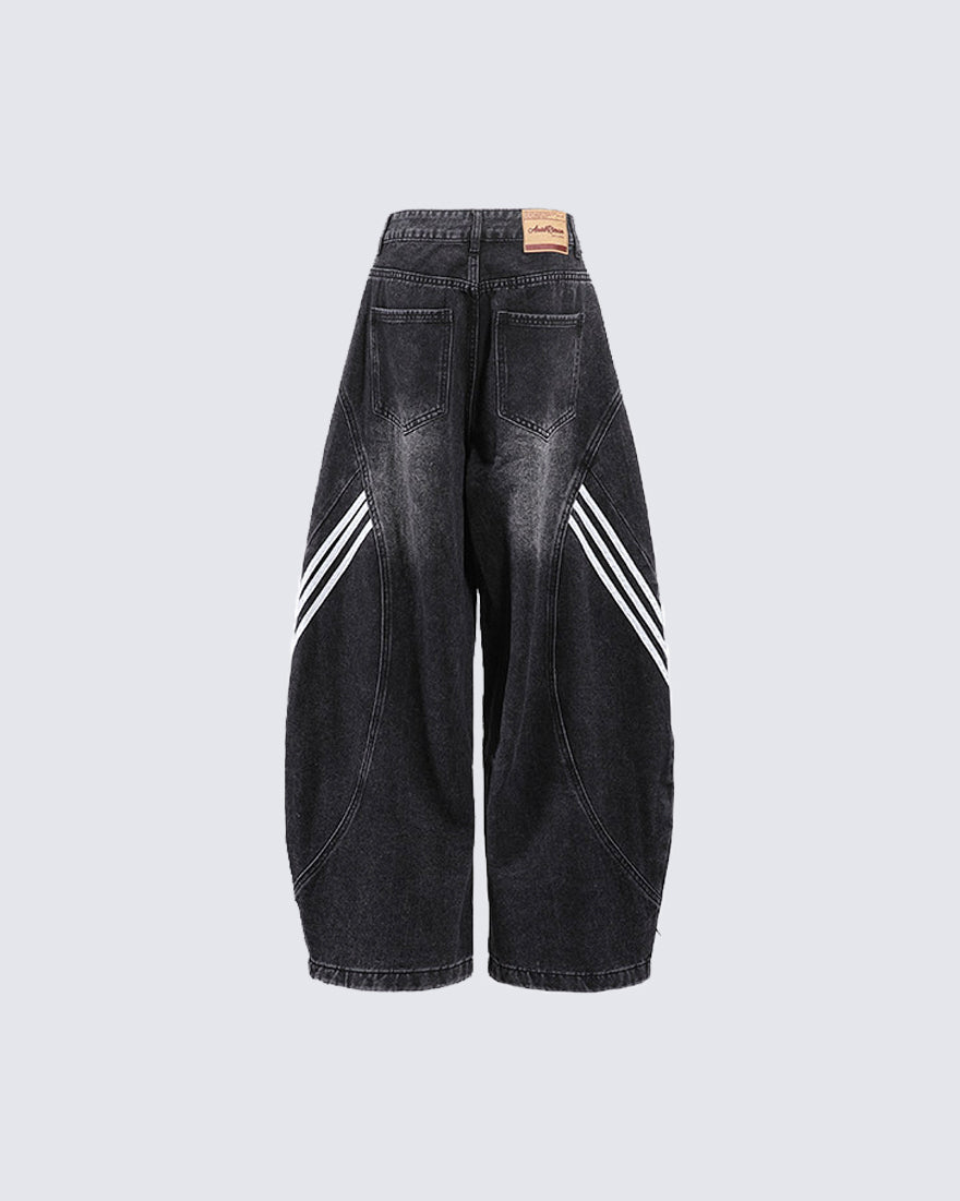 Washed Side Stripe Panel Denim Pants