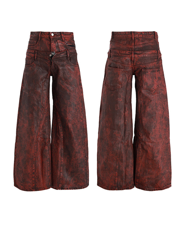 New Red Acid Wash Gothic Wide Leg Jeans