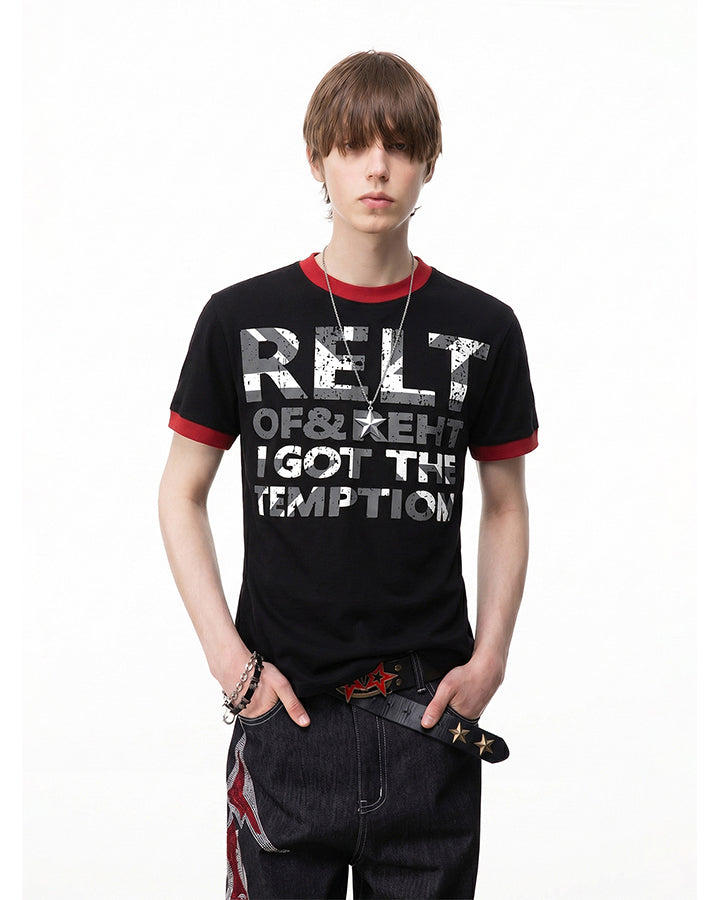 American Vintage Contrast Ringer Graphic T-Shirt New