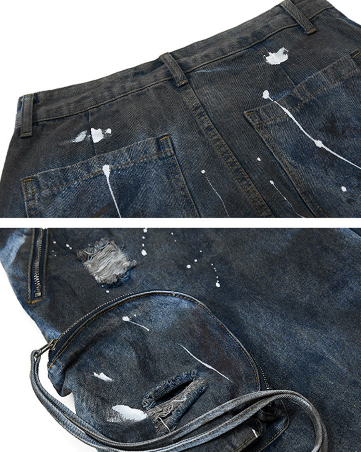 Paint Splatter Cargo Wide Leg Denim Pants