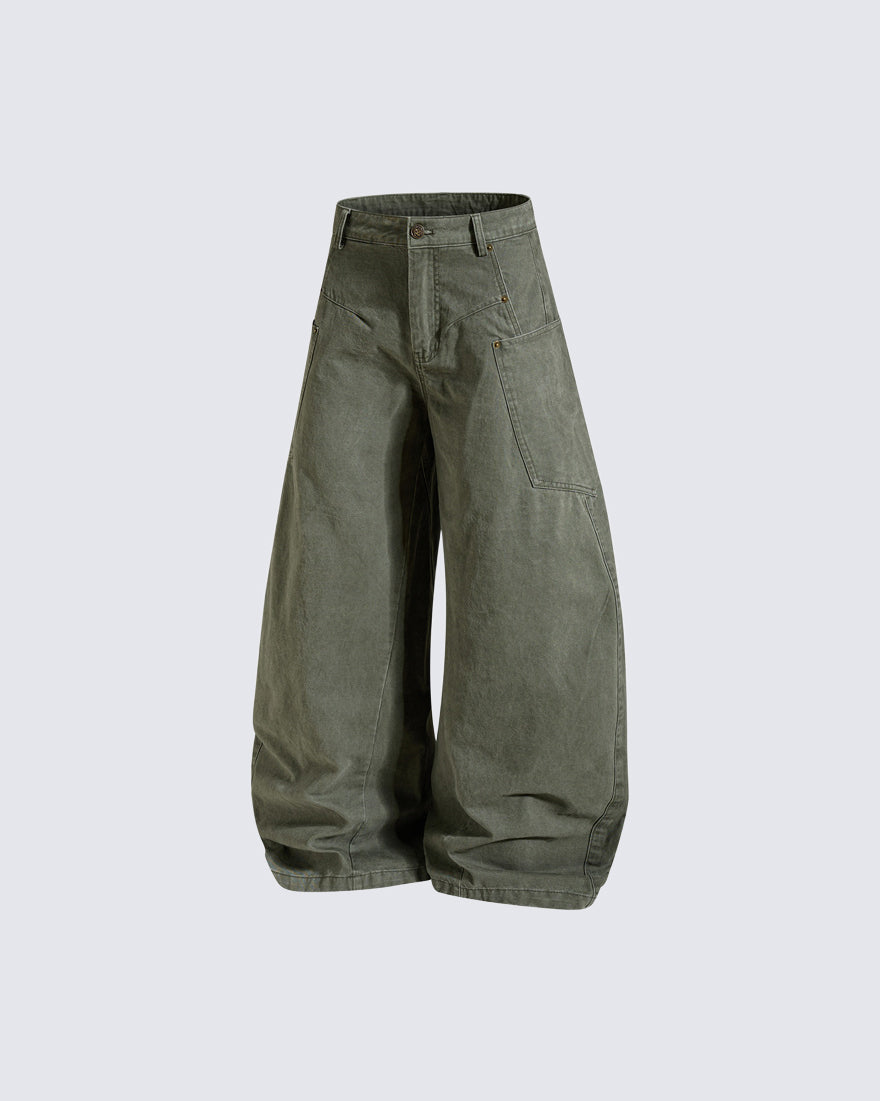 GRYFT Utility Washed Baggy Curved Leg Pants