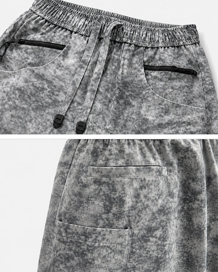 Grey Floral-Texture Utility Drawstring Shorts New