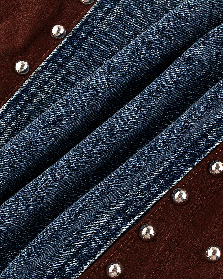 Leather Patch Studded Denim Vest