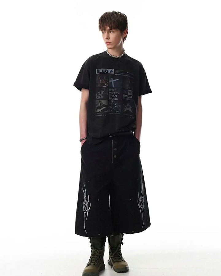 Vintage Graphic Print Music Theme Short Sleeve
