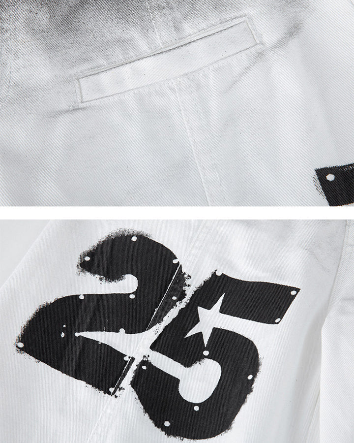 Gradient Number Graphic Wide Leg Denim Pants