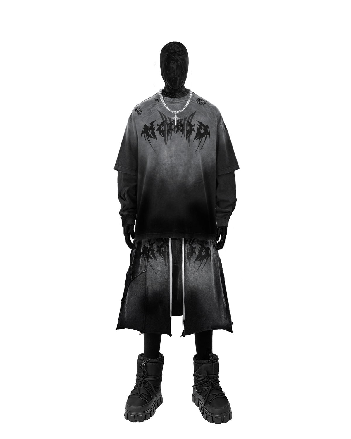 GRYFT Gothic Logo Distressed Oversized T-Shirt