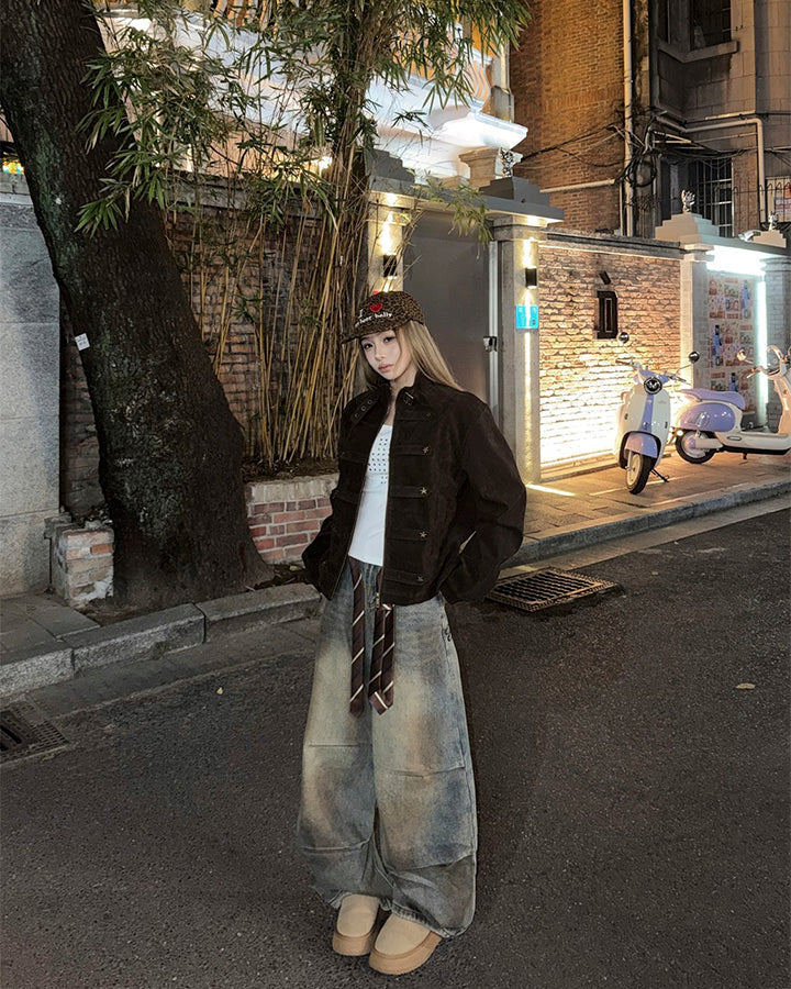 Tie Detail Wide Leg Denim Pants