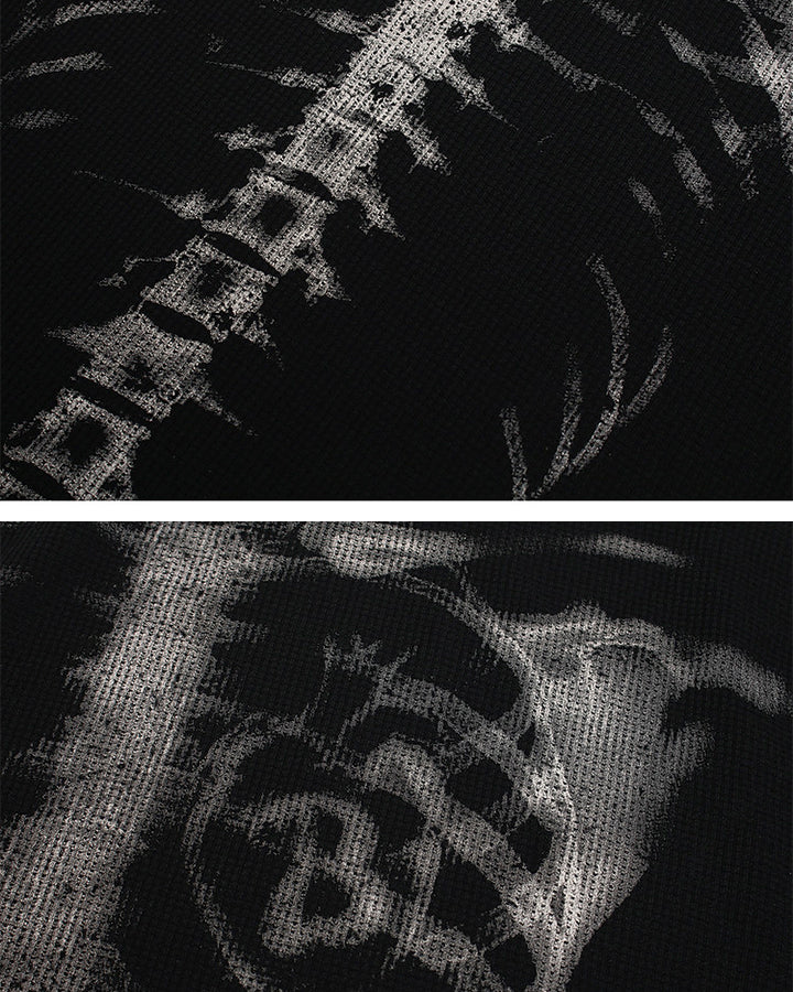 GRYFT Skull Print Waffle Long Sleeve T-Shirt