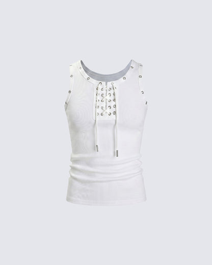 American Punk Lace-Up Rivet Tank Top New