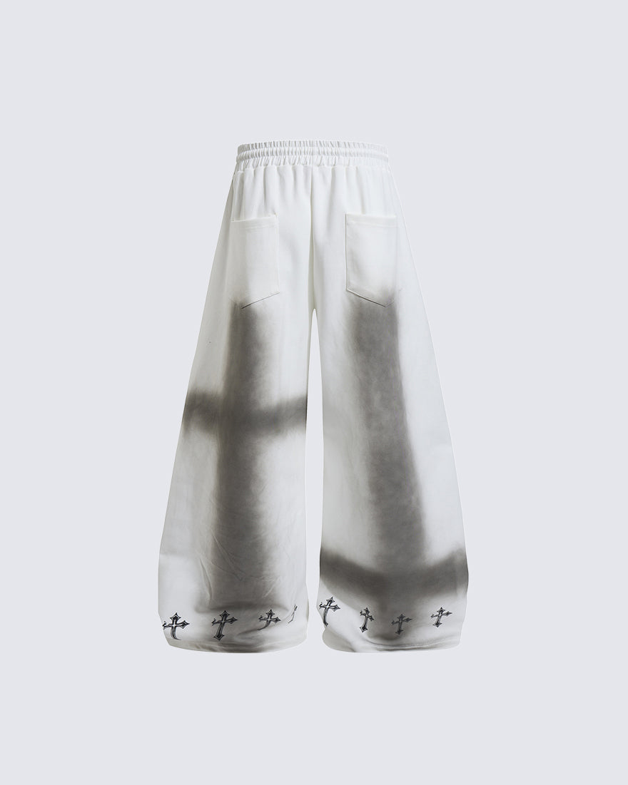 GRYFT Gothic Washed Cross Graphic Wide-Leg Pants