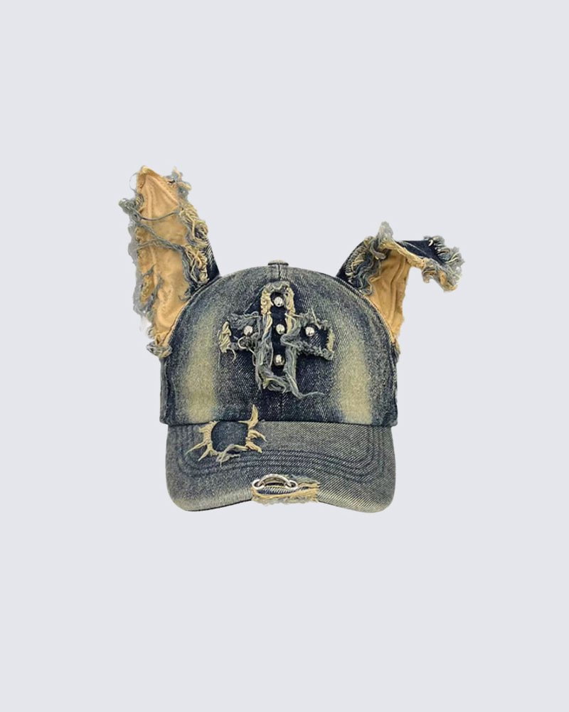 Washed Doberman-Ear Denim Cap