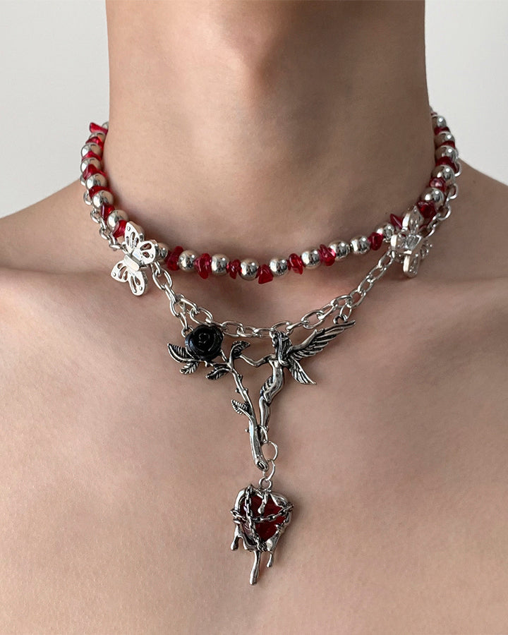 Subculture Flower Pendant Beaded Necklace