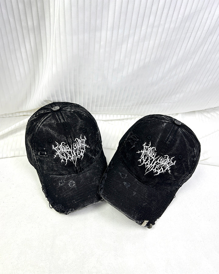 Distressed Flame Embroidery Studded Baseball Cap