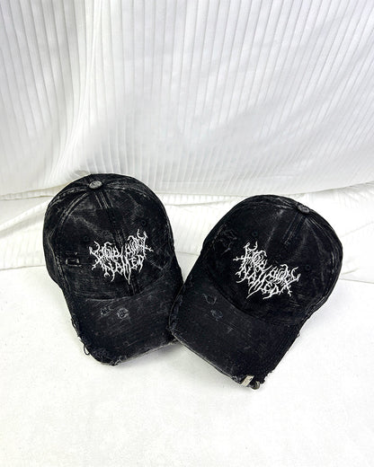 Distressed Flame Embroidery Studded Baseball Cap