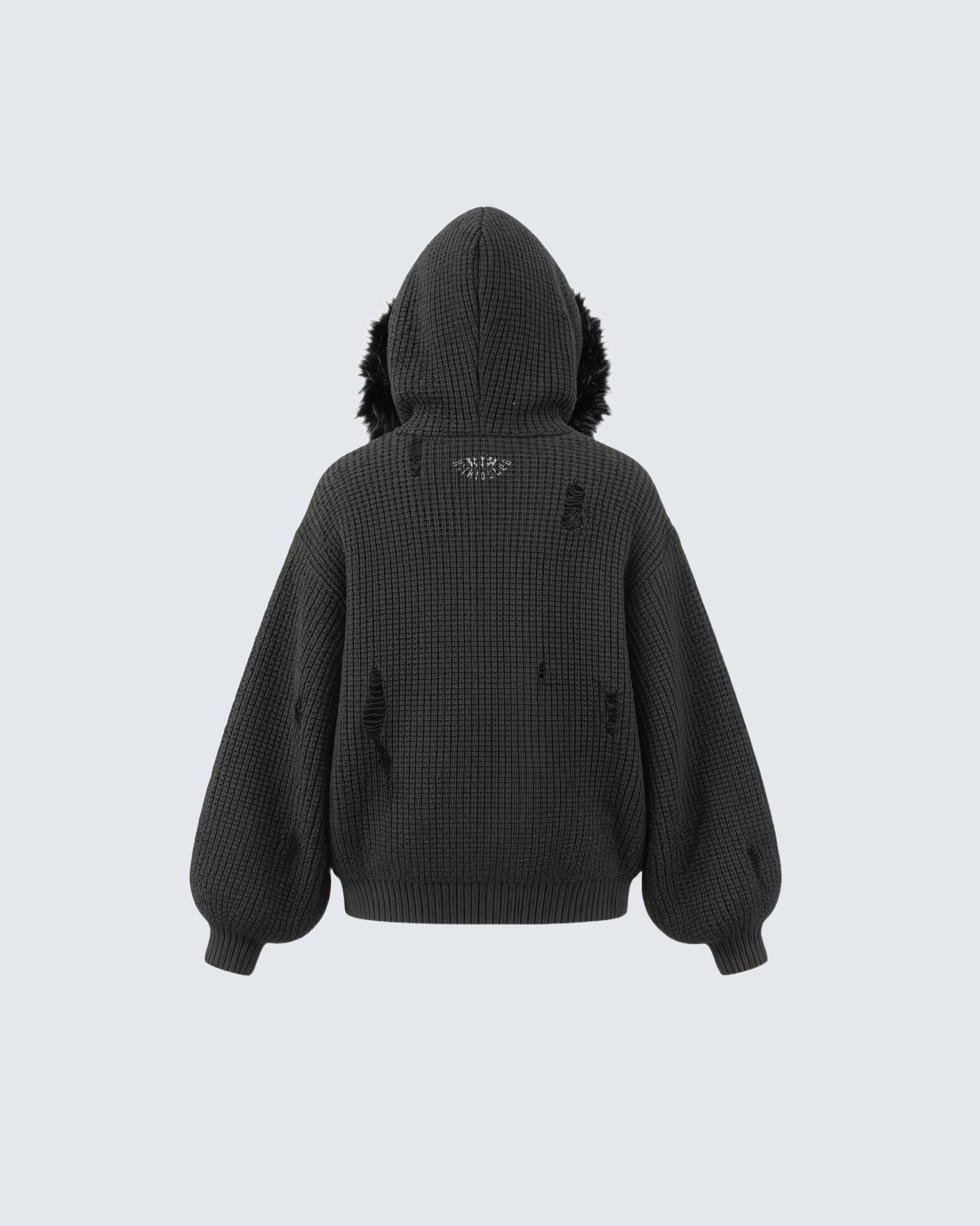 GRYFT Destroyed Knitted Sweater Plush Coat