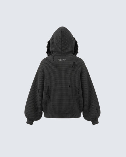 GRYFT Destroyed Knitted Sweater Plush Coat