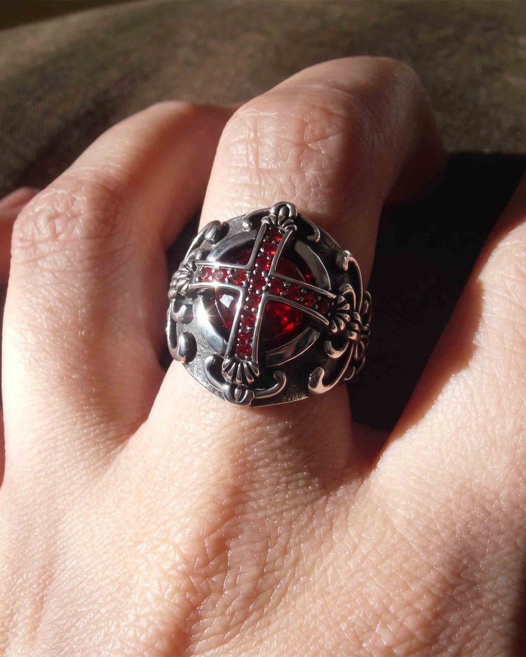 GRYFT RED RUST Series | Gothic Cross Gem Ring