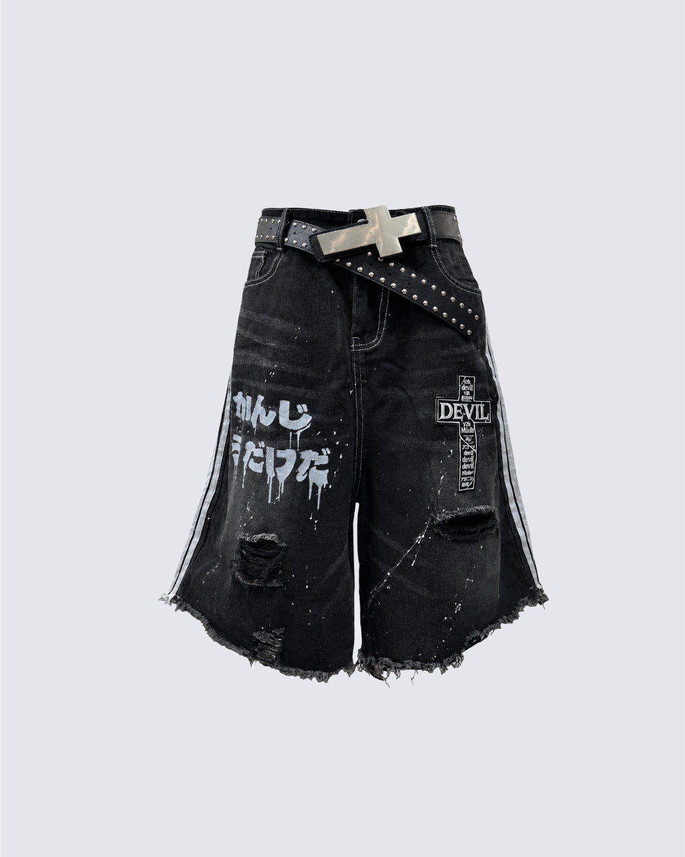 New Dark Gothic Distressed Denim Shorts