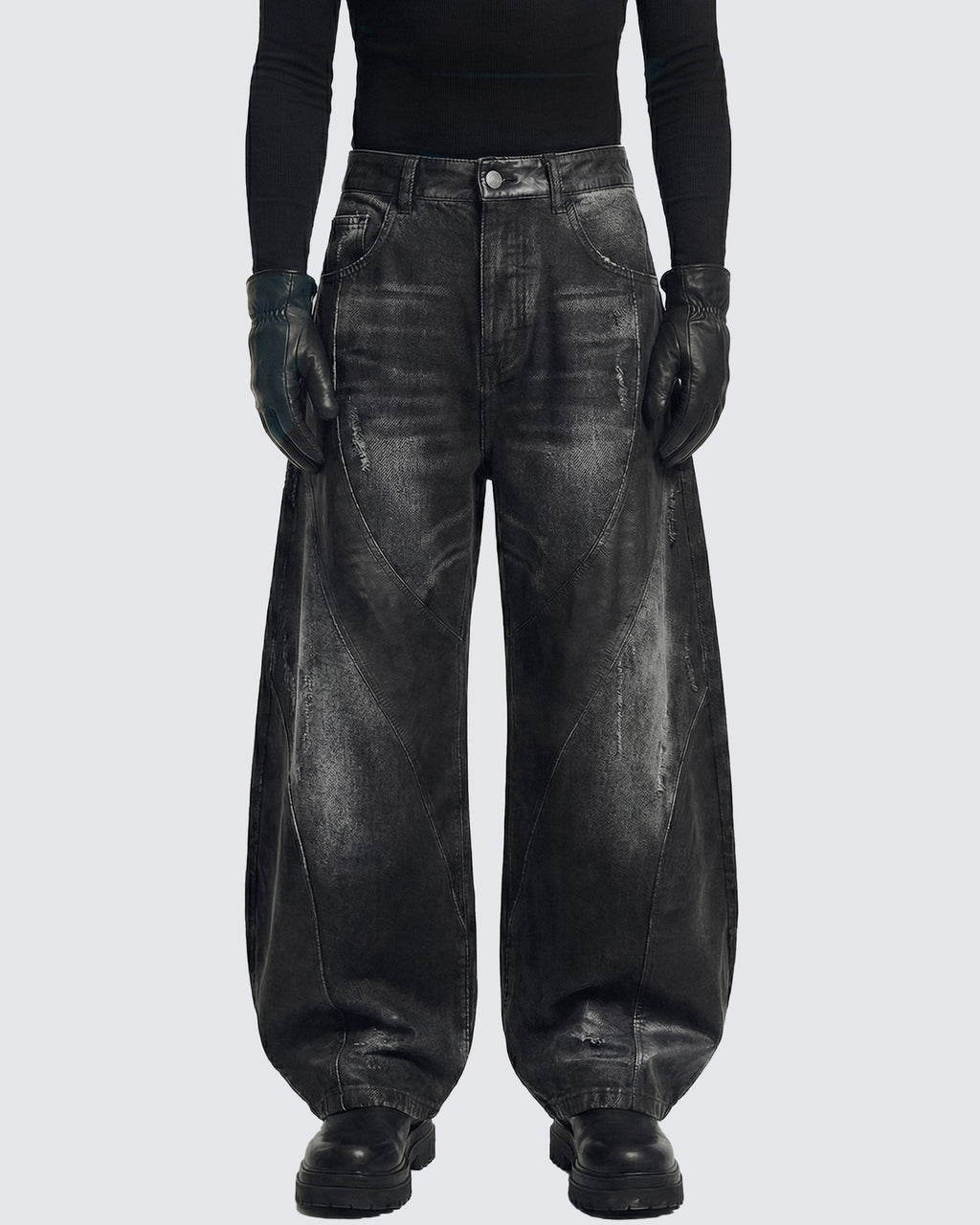 LOW SATURATION-Washed Wide-Leg Denim Pants