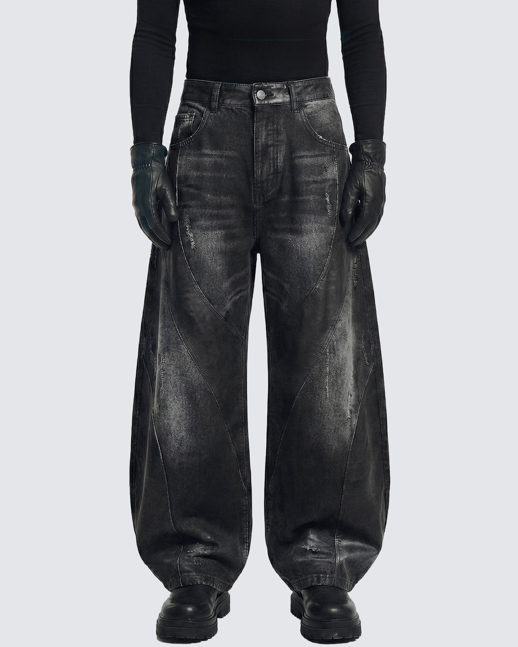 LOW SATURATION-Washed Wide-Leg Denim Pants