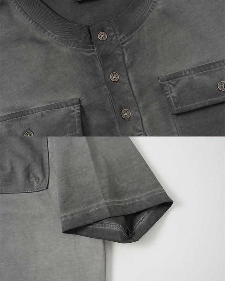 Utility Vintage Washed Double Pocket Henley Tee