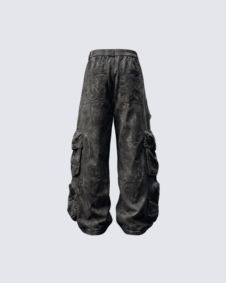 GRYFT Grunge Washed Elastic Waist Cargo Pants