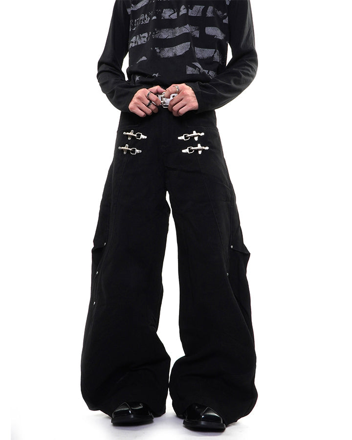 GRYFT Gothic Buckle Draped Wide Leg Pants