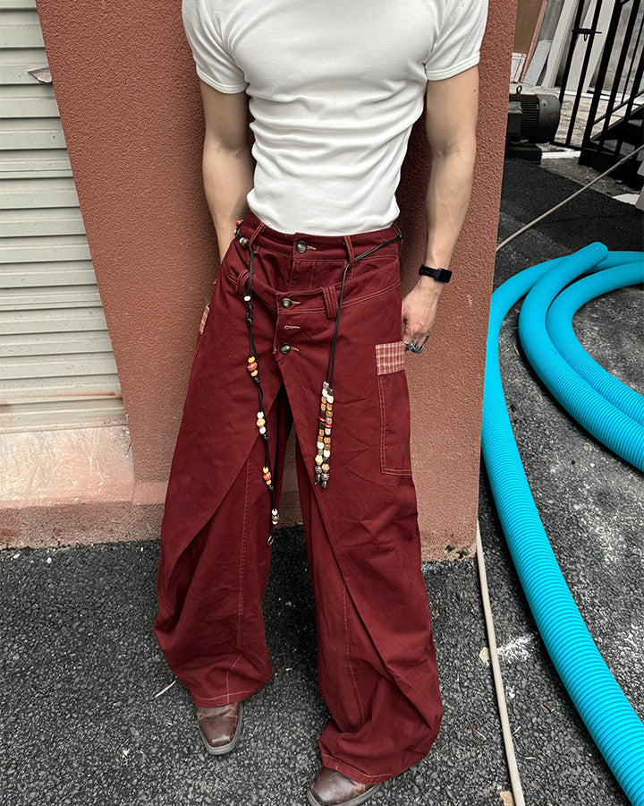 Deconstructed Double-Layer Panel Pants