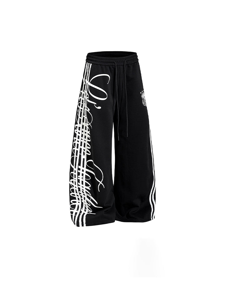 Curved Script Stripe Wide-Leg Sweatpants