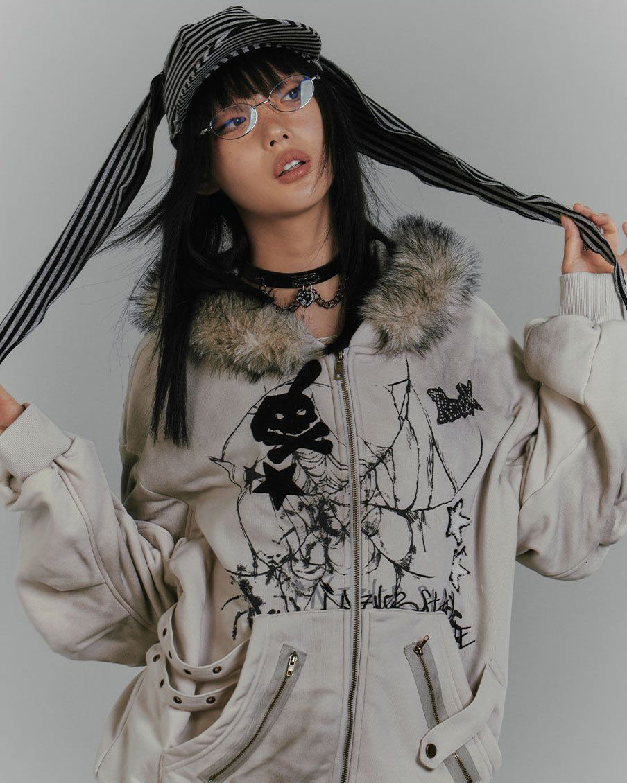 Vintage Bunny Hood Fleece Hoodie