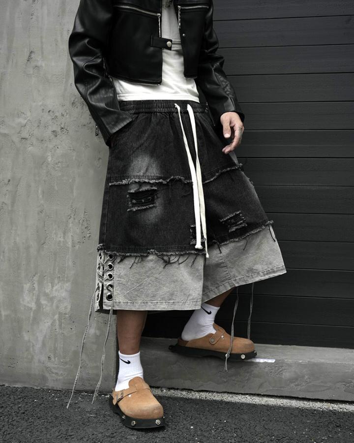 GRYFT High-Street Wasteland-Style Hip-Hop Color-Block Cropped Pants