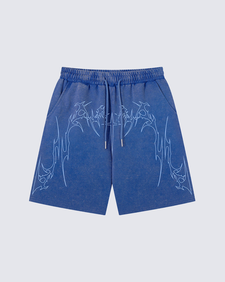 Vintage Distressed Graphic Print Shorts