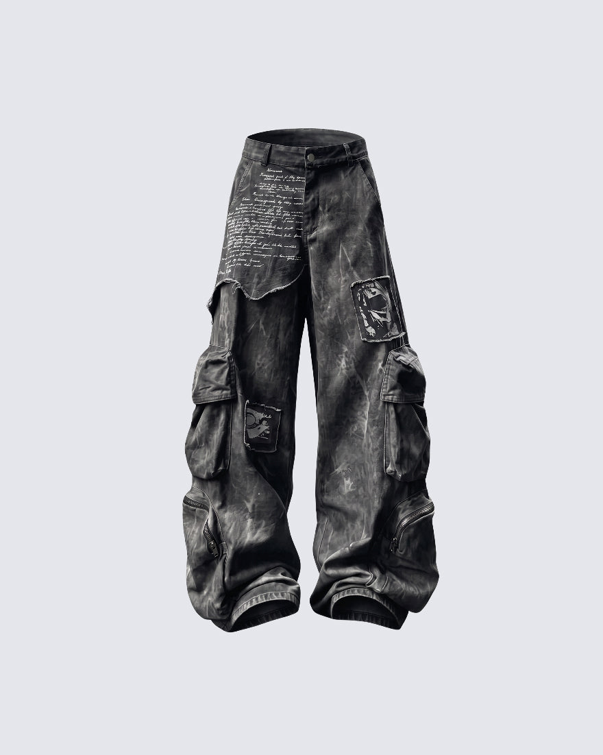 GRYFT Grunge Washed Elastic Waist Cargo Pants