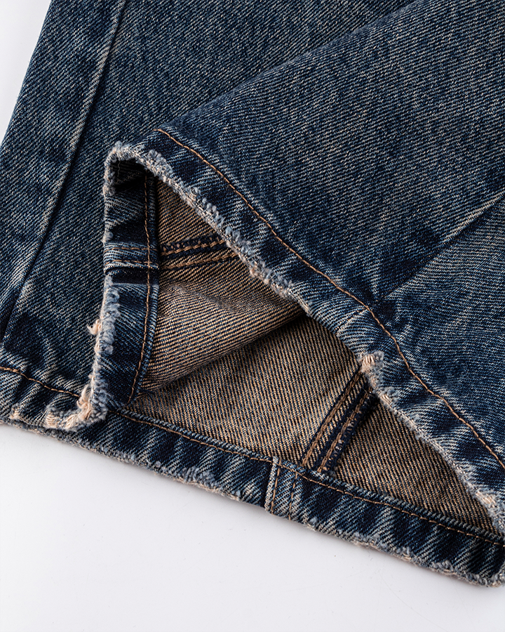 Retro Curved Blade Wide-Leg Denim Pants