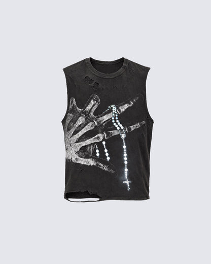 Distressed Skeletal Graphic Tank Top