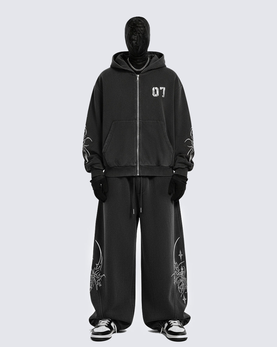 Gothic Print Loose Sports Casual Tracksuit