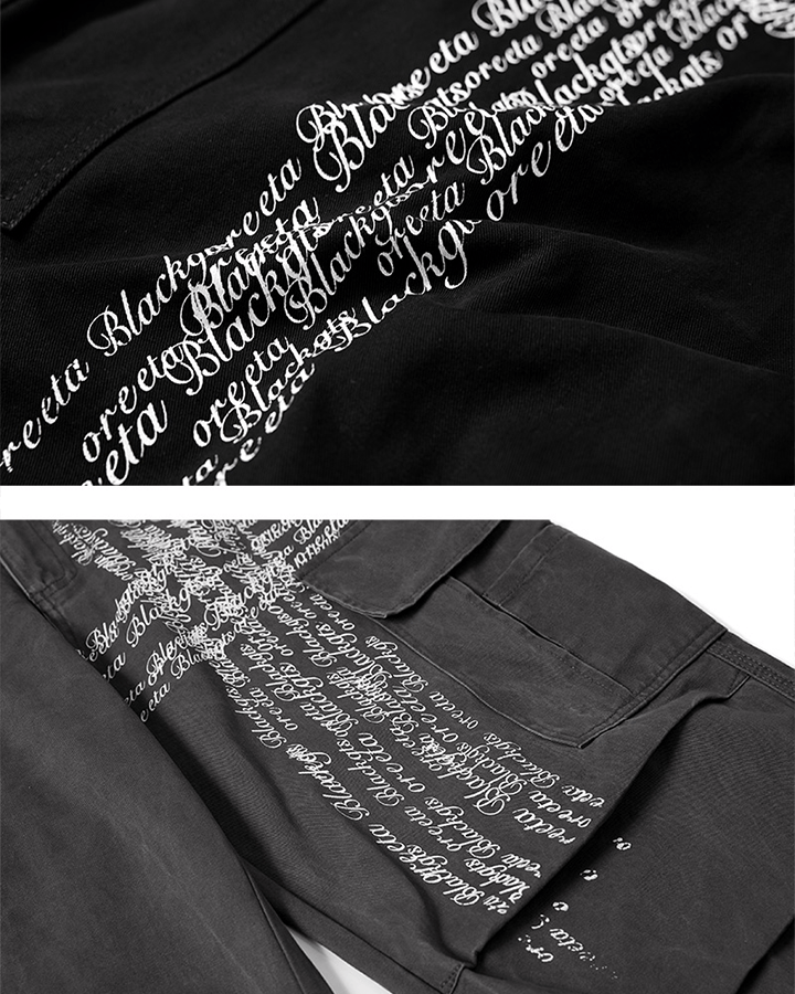 Cross Letter Print Wide-Leg Cargo Pants