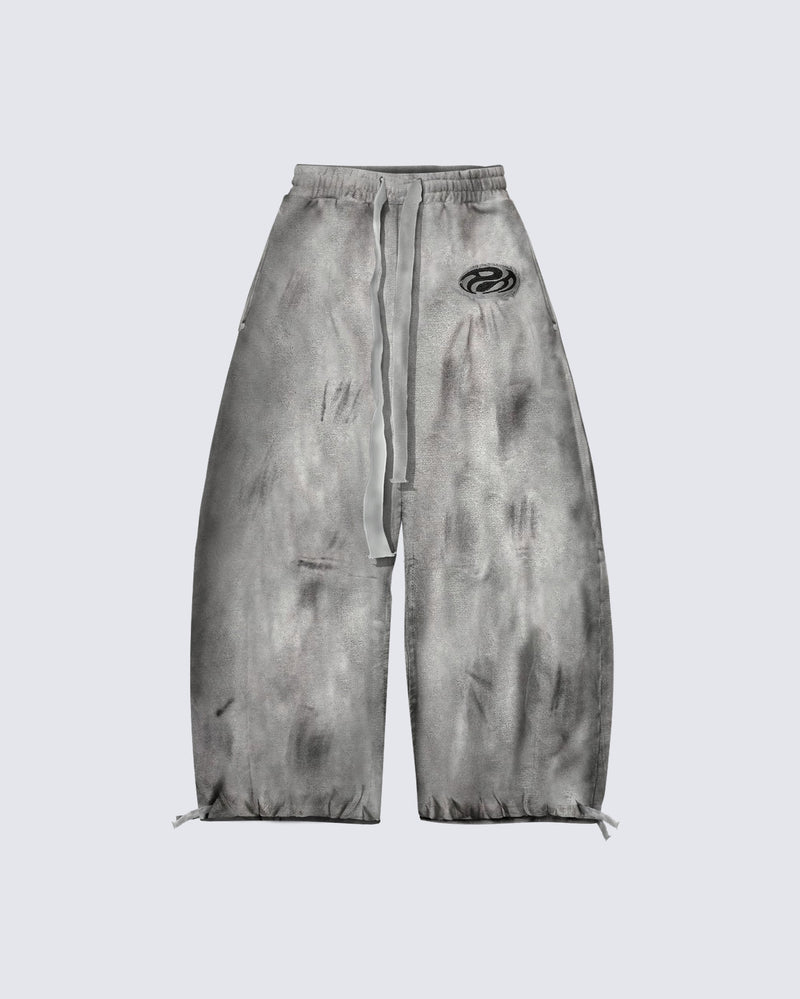 Distressed Dirty Curved-Cut Drawstring Sweatpants
