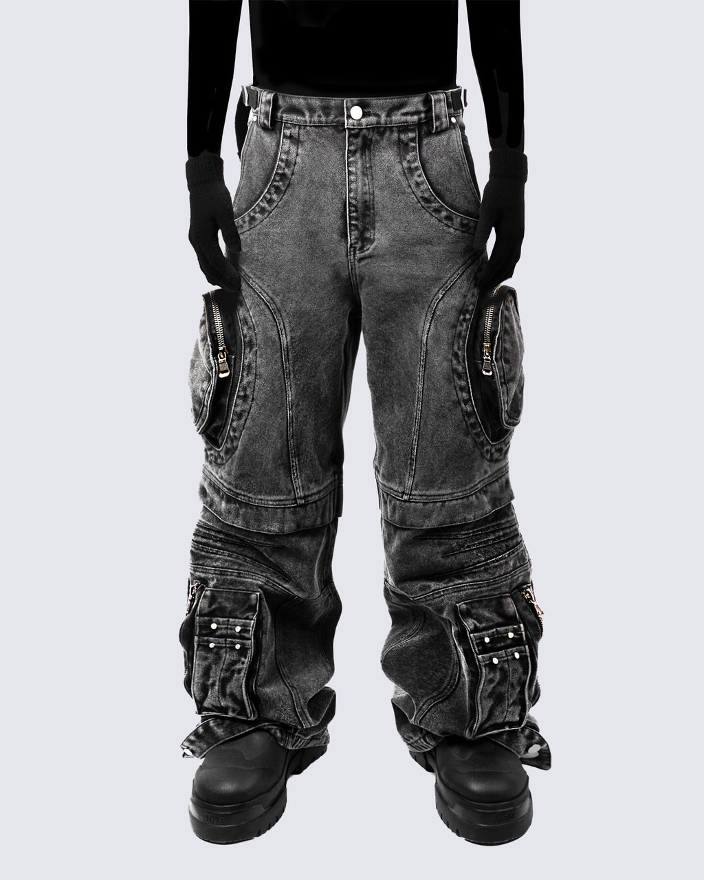 Bold Retro-Washed Black Denim Pants by GRYFT