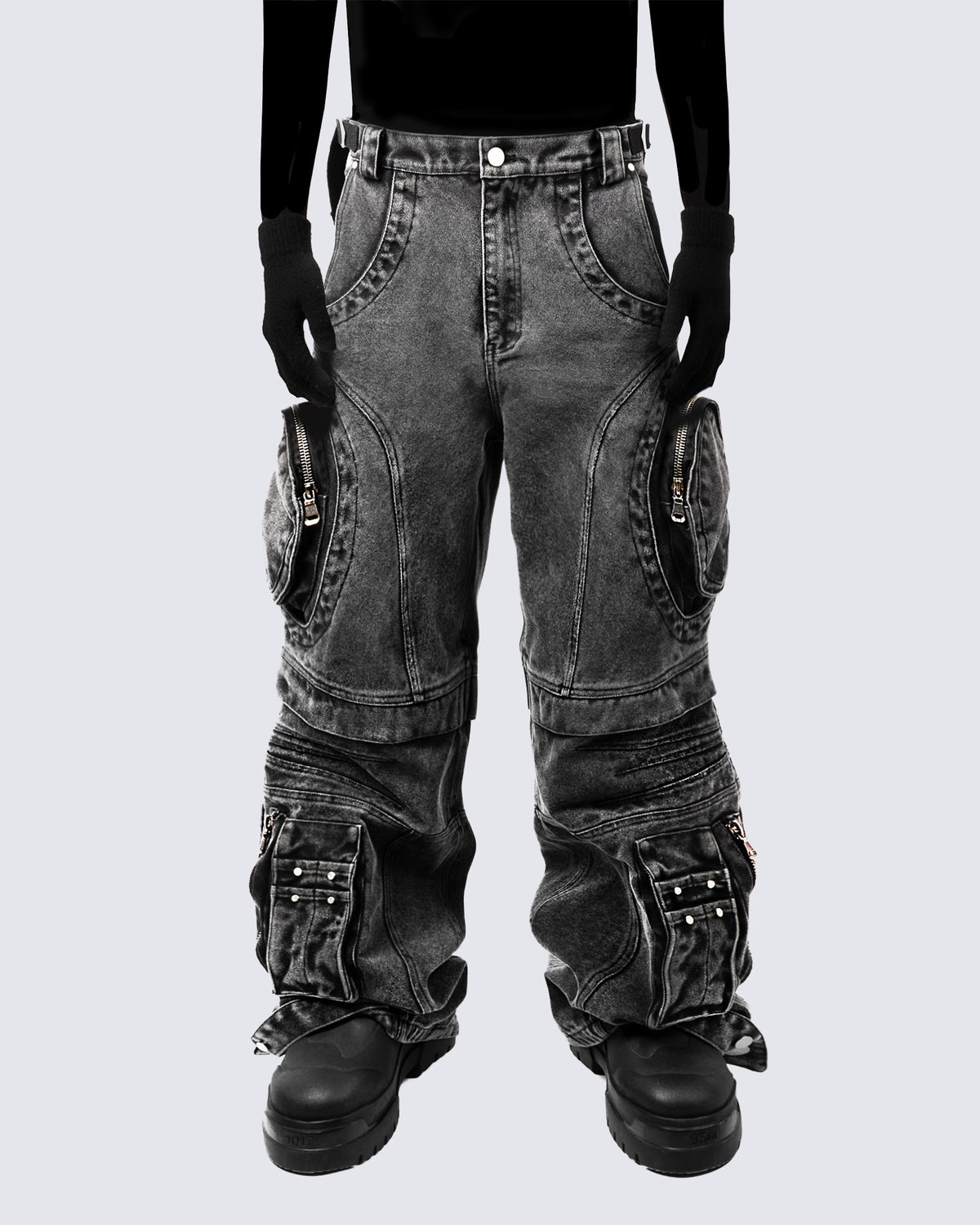 Bold Retro-Washed Black Denim Pants by GRYFT