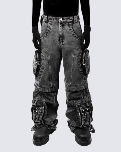 Bold Retro-Washed Black Denim Pants by GRYFT
