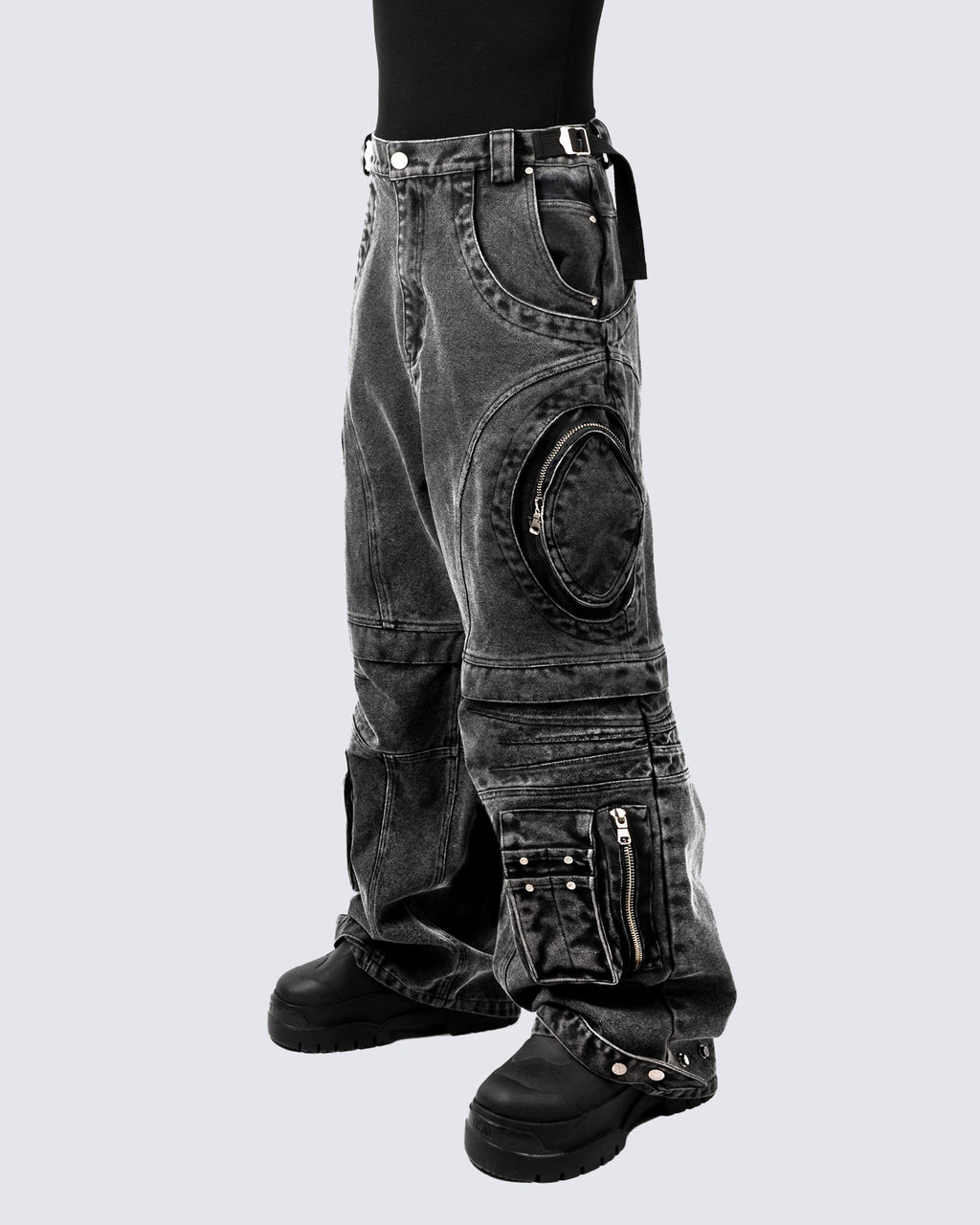 Bold Retro-Washed Black Denim Pants by GRYFT